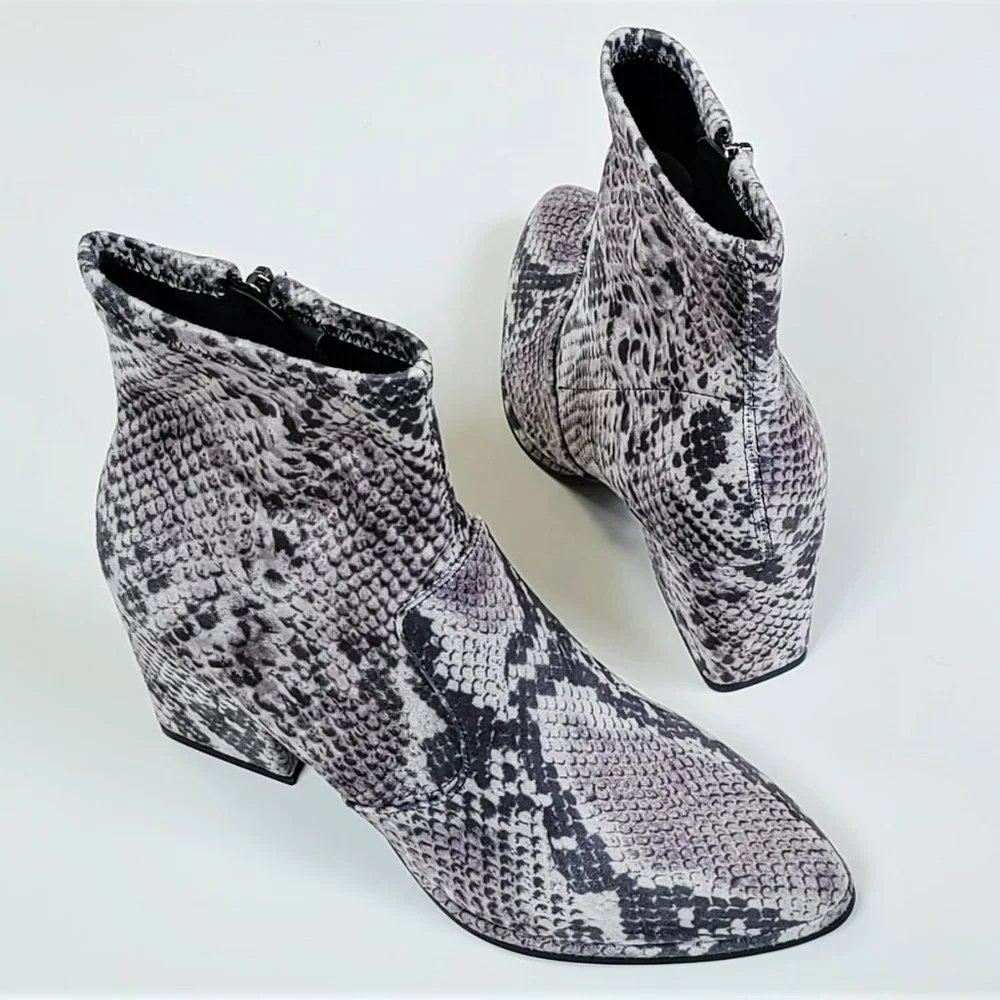 NWT Marc Fisher Snake Print Block Heel Stretch Booties - Picture 2 of 5